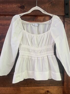 Proenza Schouler White Cotton Smocked Peasant Top Small